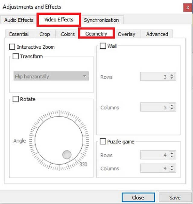 Geometrija VLC video efekata