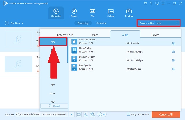 WAV MP3 AVAide Choose Output