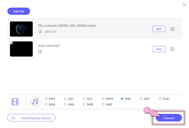 WebM WAV Online Tukar Fail