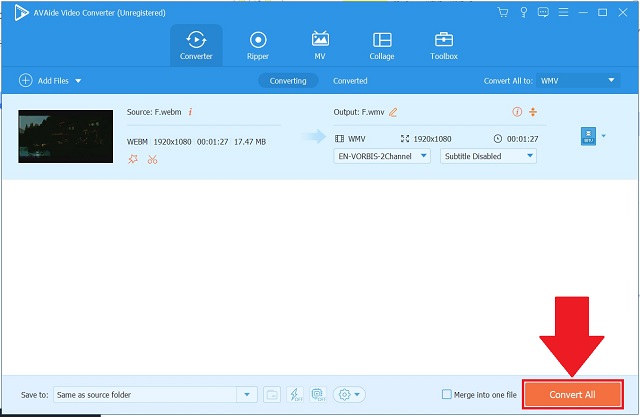 Convertir AVAide WebM en WMV maintenant