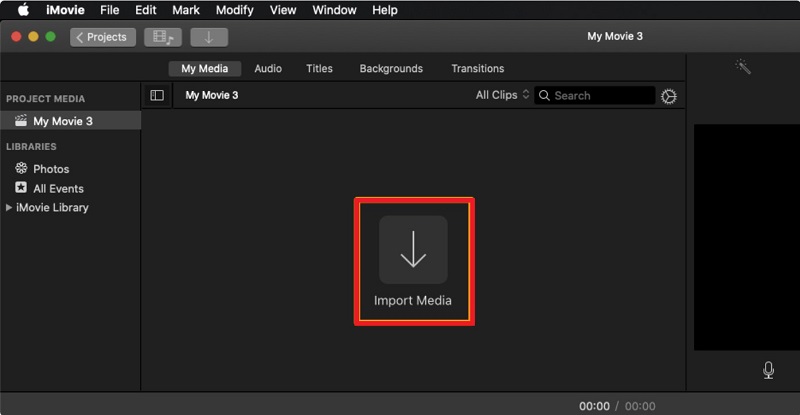 Oříznout video iMovie Importovat média