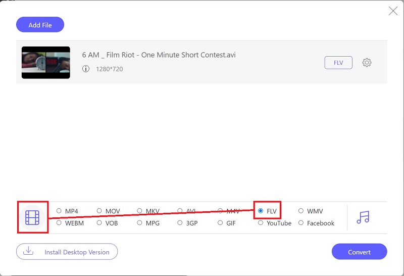 DivXからFLVへのフォーマットの変更