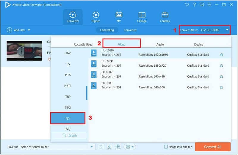 F4V से FLV प्रारूप चुनें