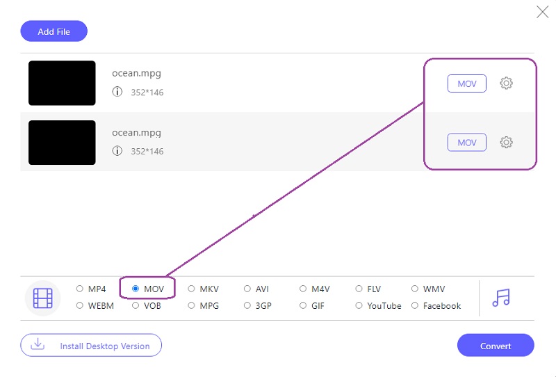 MPG MOV 온라인 세트