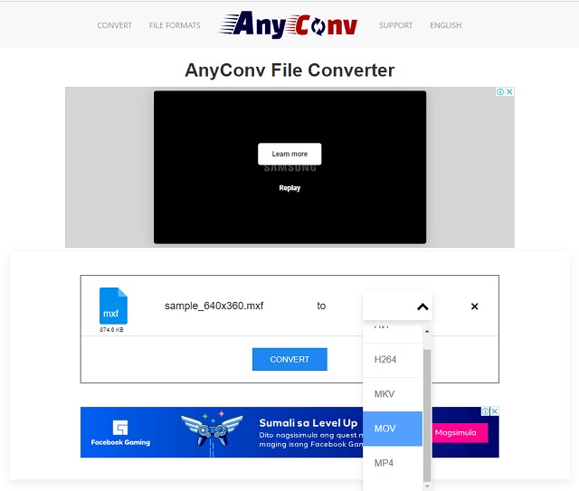 برنامج MXF MOV AnyConv