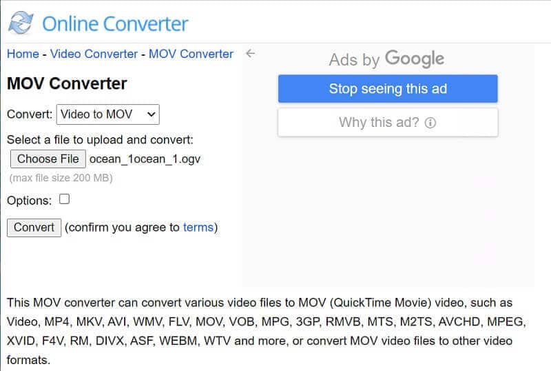 Convertor online OGV MOV