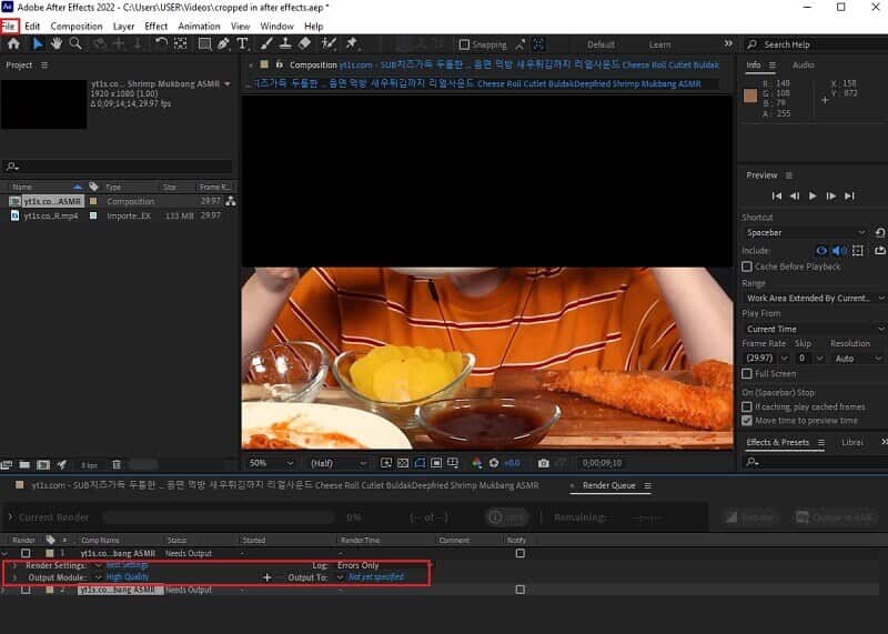 Beskär video After Effects Spara