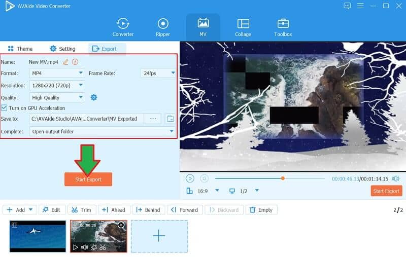 最高の無料ムービーメーカーAVAideエクスポート