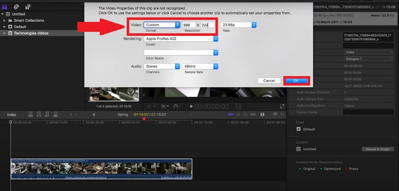 Poměr změny Final Cut Pro