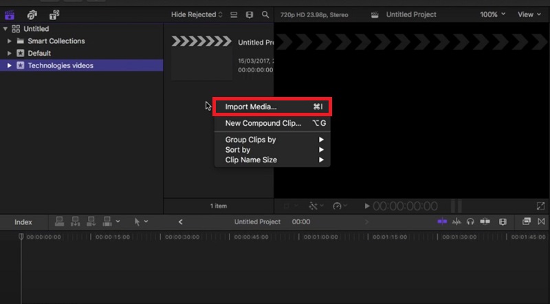 وسائط استيراد Final Cut Pro