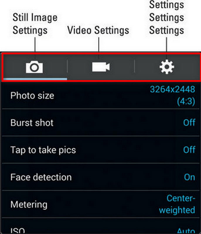 Impostazioni della fotocamera Android