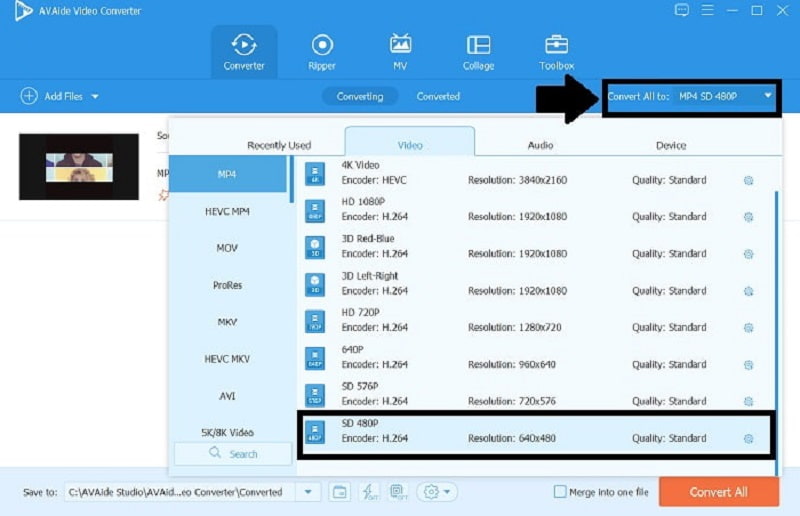 480P . में कनवर्ट करें