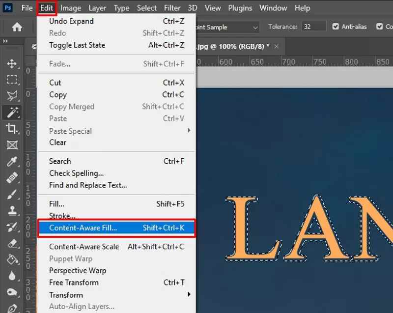 Rimuovere il testo dall'immagine Photoshop
