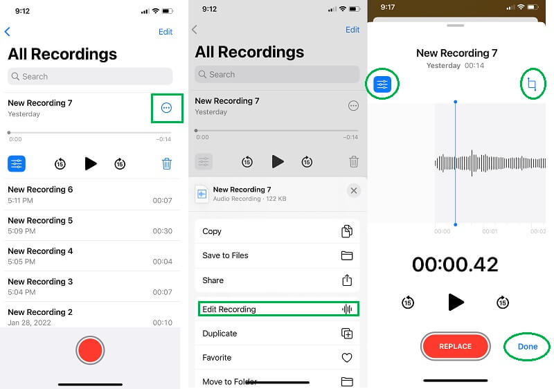 iPhone Voicememo पर ऑडियो रिकॉर्ड करें संपादित करें