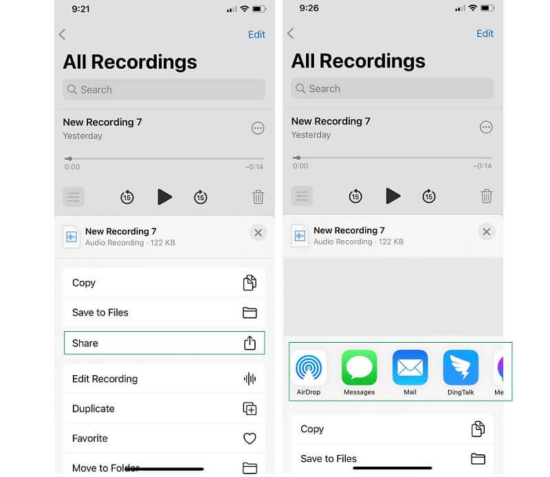 Enregistrer de l'audio sur iPhone Voicememo Partager