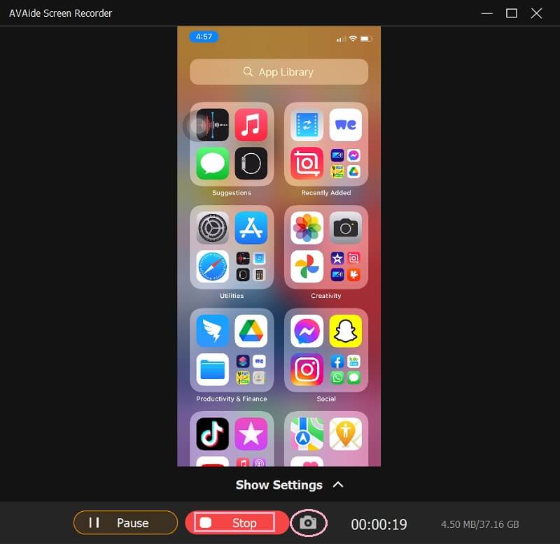 Screen Record iPhone AVAide Stop