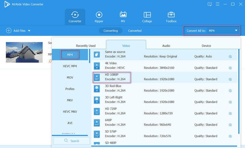 Convert Resolution Selection