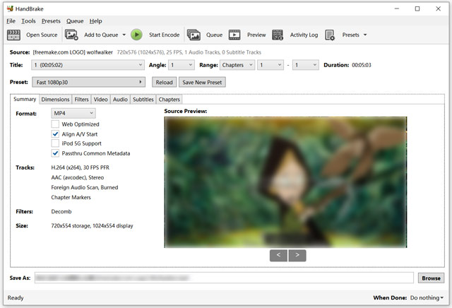 نسخ DVD إلى MP4 Free Handbrake