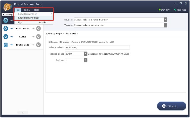 Încărcați folderul disc Blu-ray în Tipard Blu-ray Copy