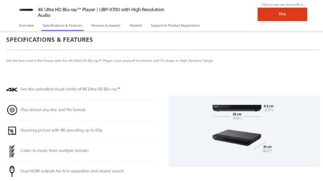 Reproductor de Blu-ray Sony 4k UBP x700