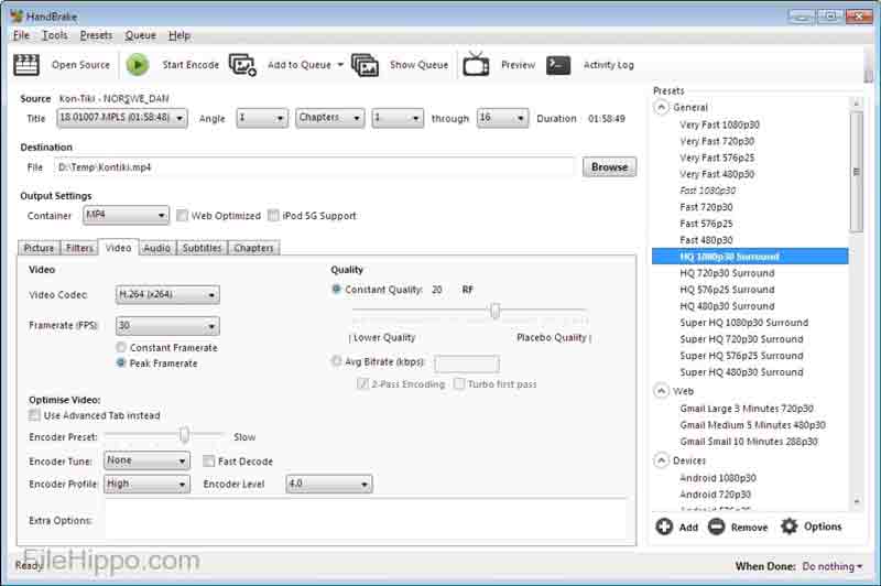 Capture d'écran du frein à main DVD Ripper