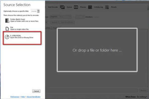 Open DVD in Handbrake