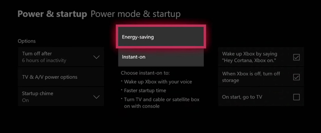 Állítsa az Xbox Power Mode módot Energiatakarékos módra