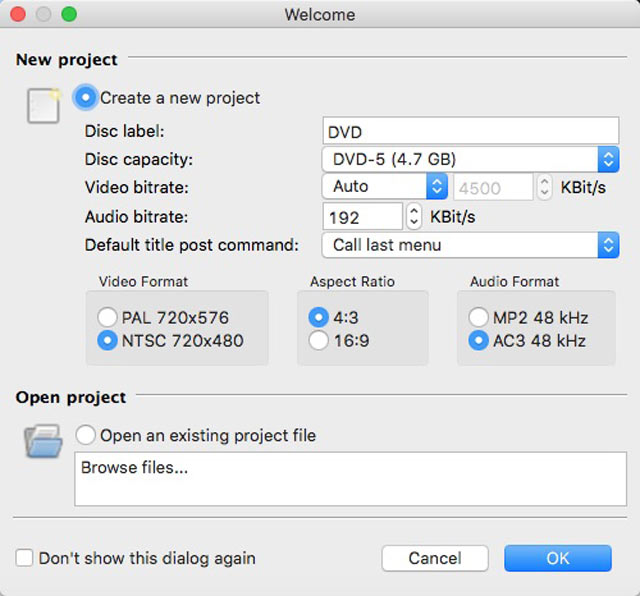 DVDStyler 新しいプロジェクトを作成する