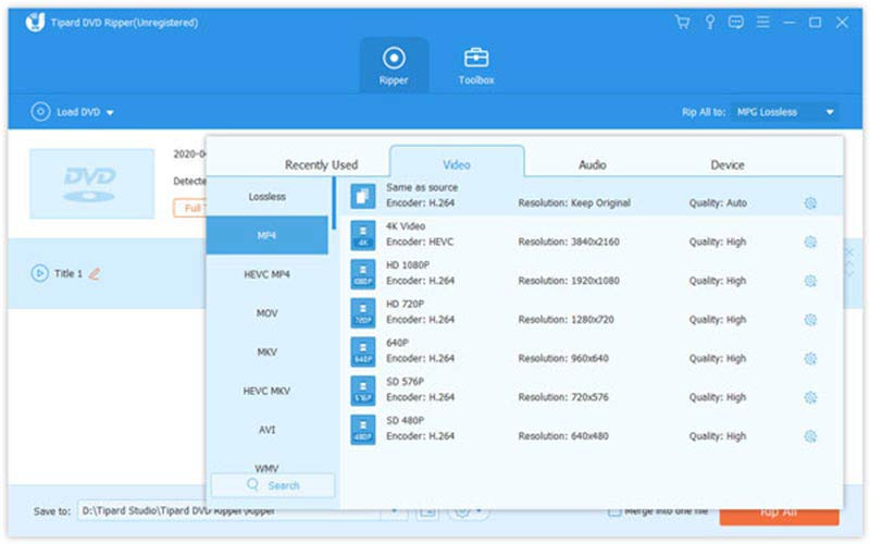 Pilih Penyahsulit Format Output