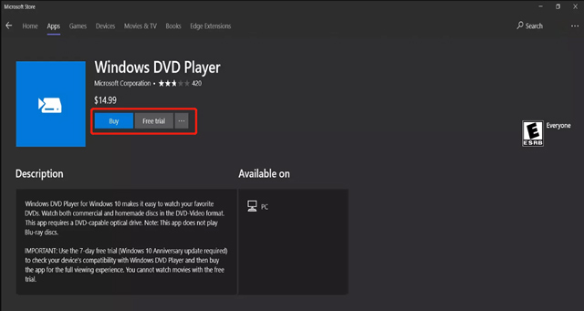Laden Sie den Windows DVD Player aus dem Microsoft Store herunter