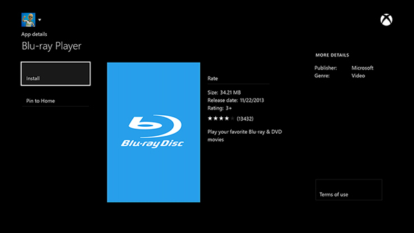 Установите приложение Blu-ray и DVD Player для Xbox One