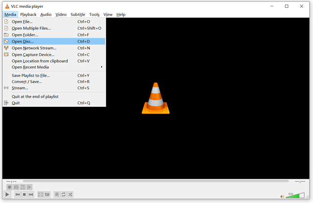VLC פתח דיסק ב- Windows 10