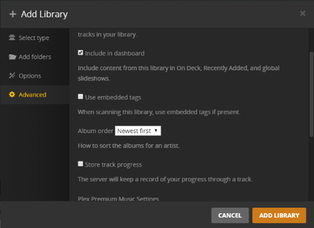 Configuración de la biblioteca Plex