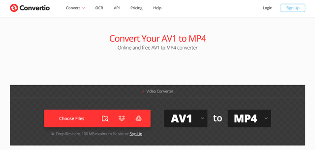 Gratis online AV1 til MP4 Converter Convertio