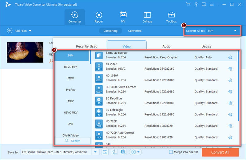 Select Convert All to MKV