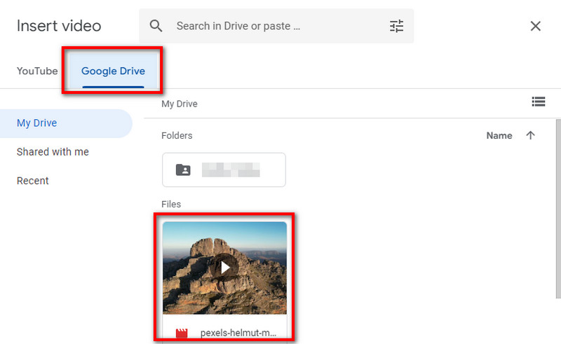 Seleccionar vídeo de Google Drive
