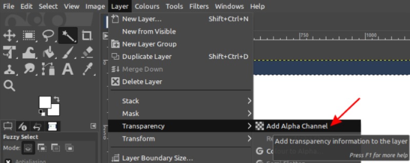 Adăugați canalul alfa în GIMP