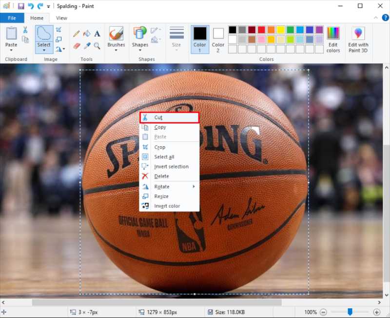 Fare clic su Taglia in Paint