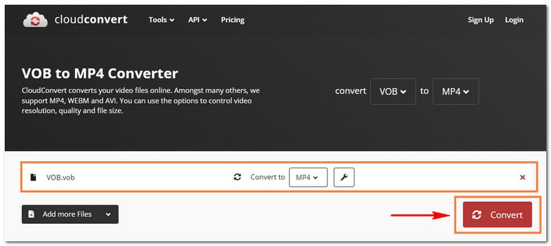 CloudConvert Tukar VOB kepada MP4