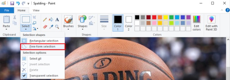Selezione del modulo libero in Paint