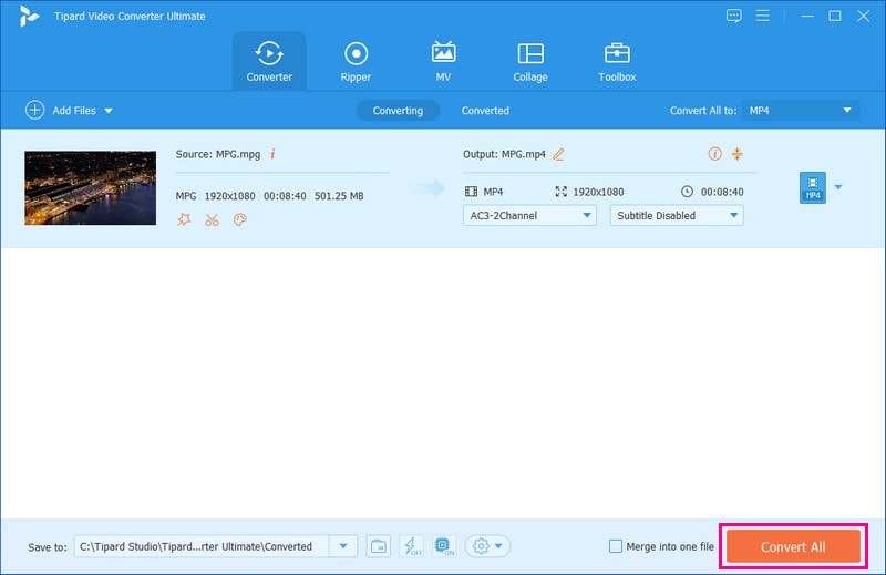 Presione el botón Convertir todo MPG