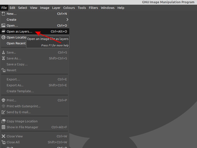 Открыть как слои в GIMP