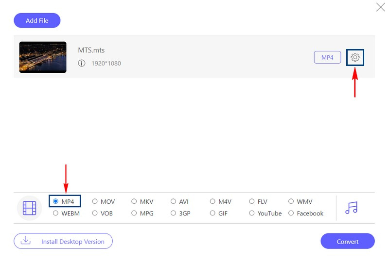 Odaberite MP4 i promijenite video audio postavke