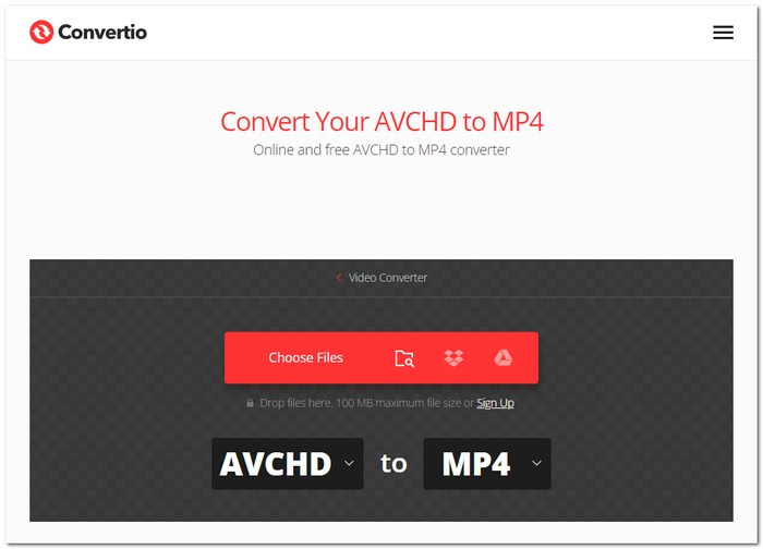 Convertio ฟรีตัวแปลง AVCHD เป็น MP4