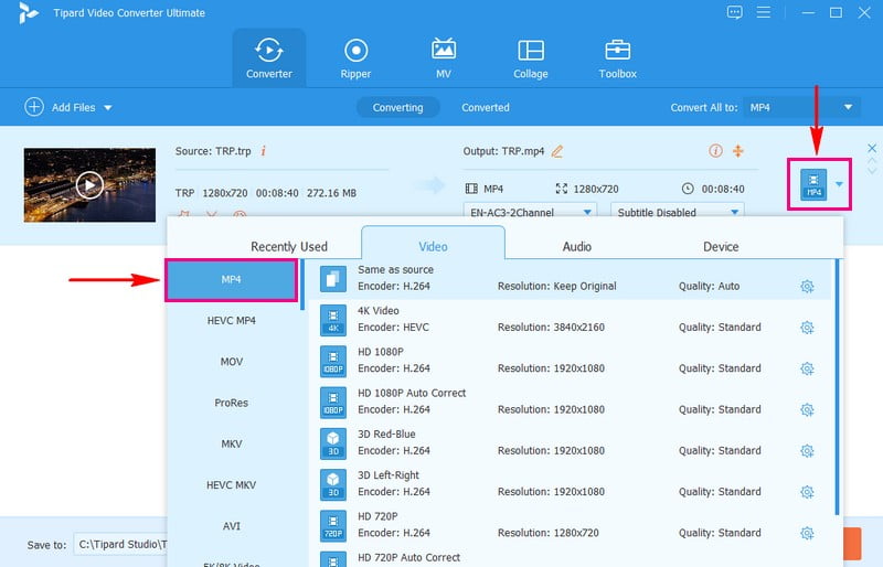 Cari Format MP4 dan Klik