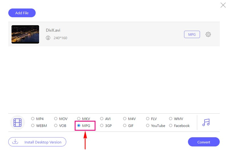 Ponga una marca al lado del MPEG