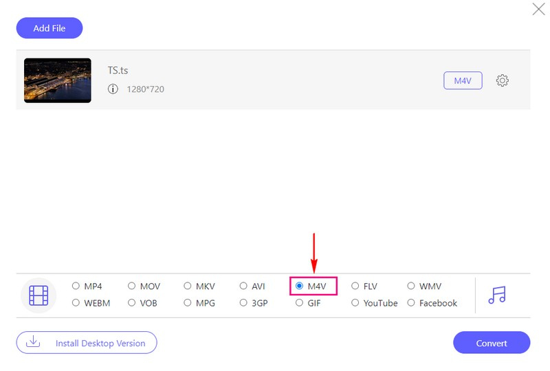 प्रारूप सूची से M4V का चयन करें