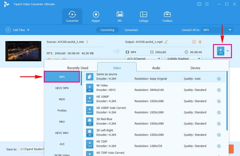 Pilih Format MP4 dari Daftar