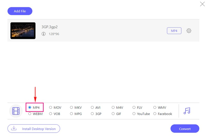 Selectați MP4 din partea de buton