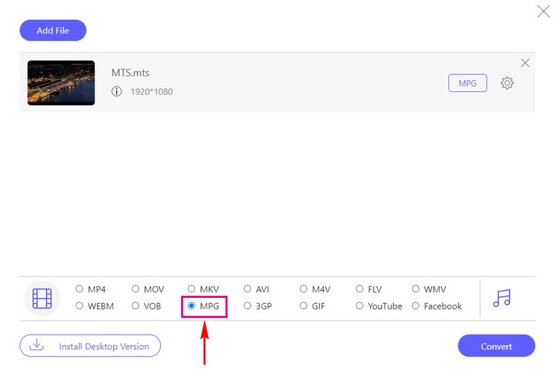 Velg MPG fra listen over formater